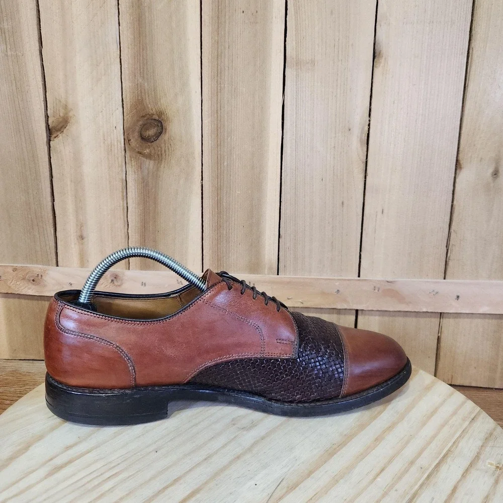 Allen Edmonds Lauderdale Oxford Shoes Mens 9 D Brown Woven Leather Cap ToeDress